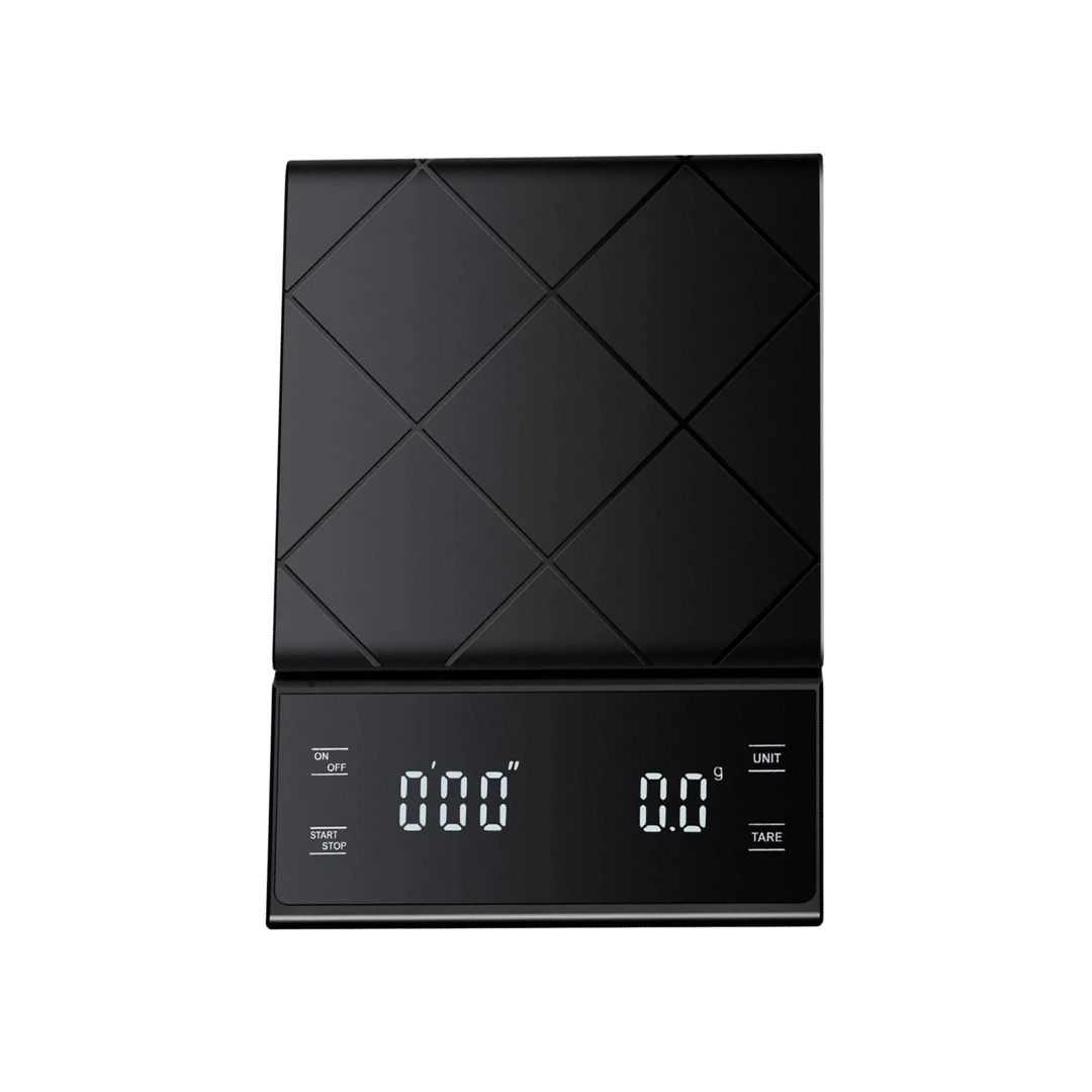 Koffieweegschaal met timer, digitale espresso weegschaal, 0,1 g precisie & Tara keukenweegschaal tot 5 kg met g/oz/ml/lb - LCD-display voor French Press, filterkoffie en handzetfunctie