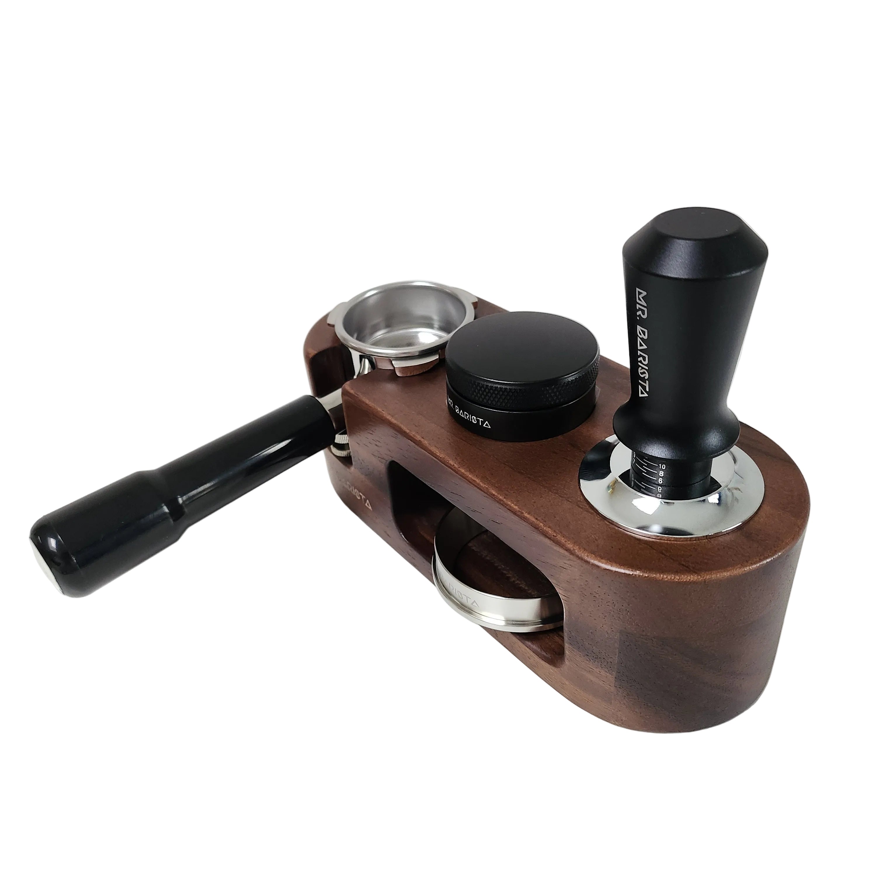 Tamping station walnoot hout